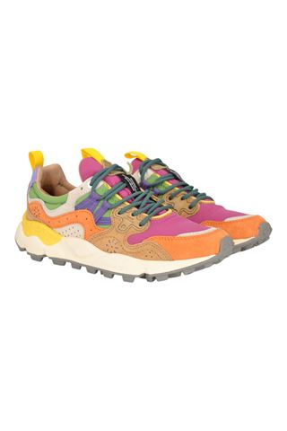 Sneaker donna in camoscio e nylon multicolore. FLOWER MOUNTAIN | YAMANO 3 WOMAN-ORANGE-FUCHSIA